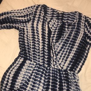 blue tie dye low cut romper